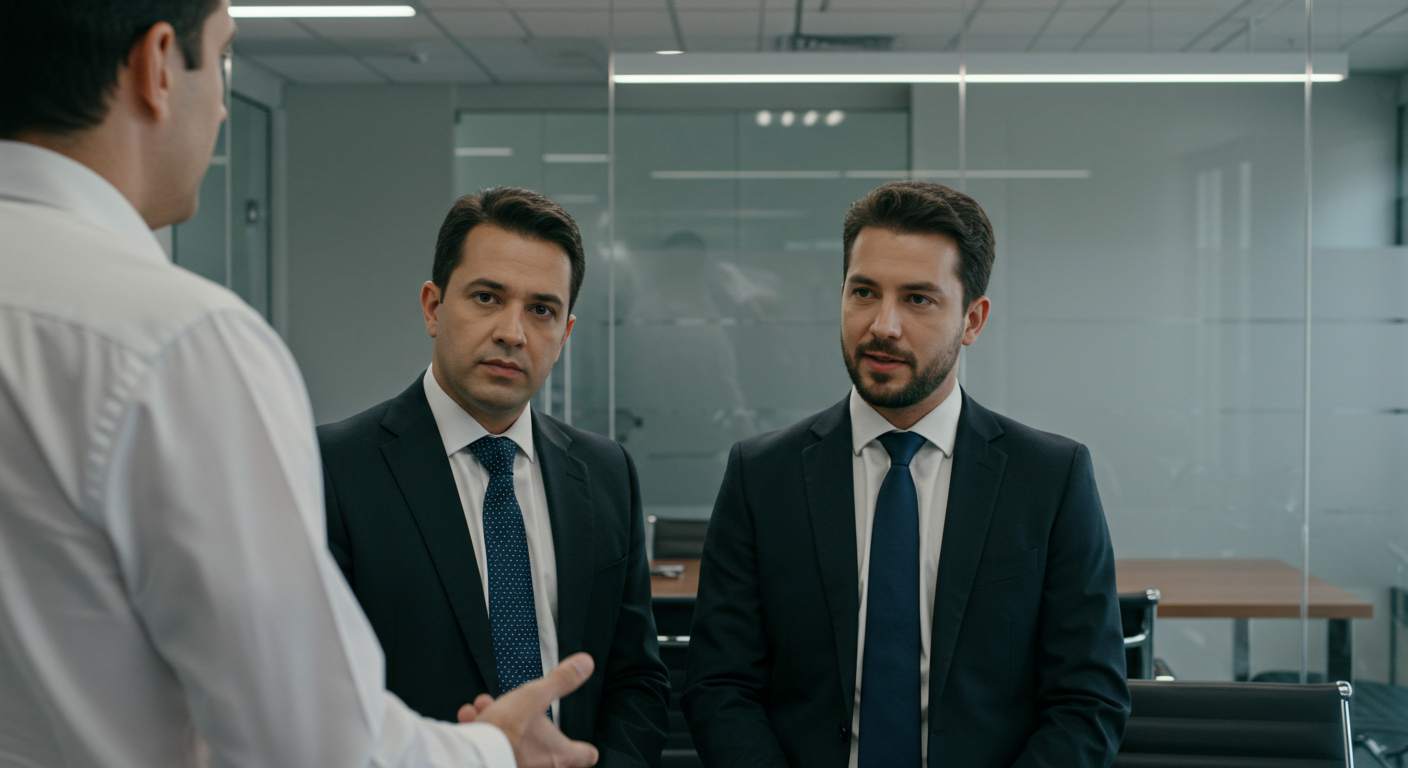 Reunião estratégica entre advogado e empresários